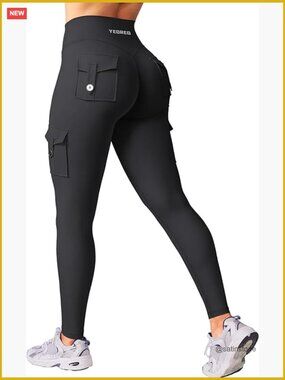 CoreFlex Workout Cargo Leggings with Pockets Hidden Scrunch Butt Lifting